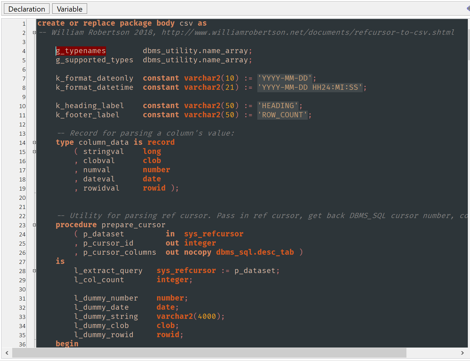 Code example