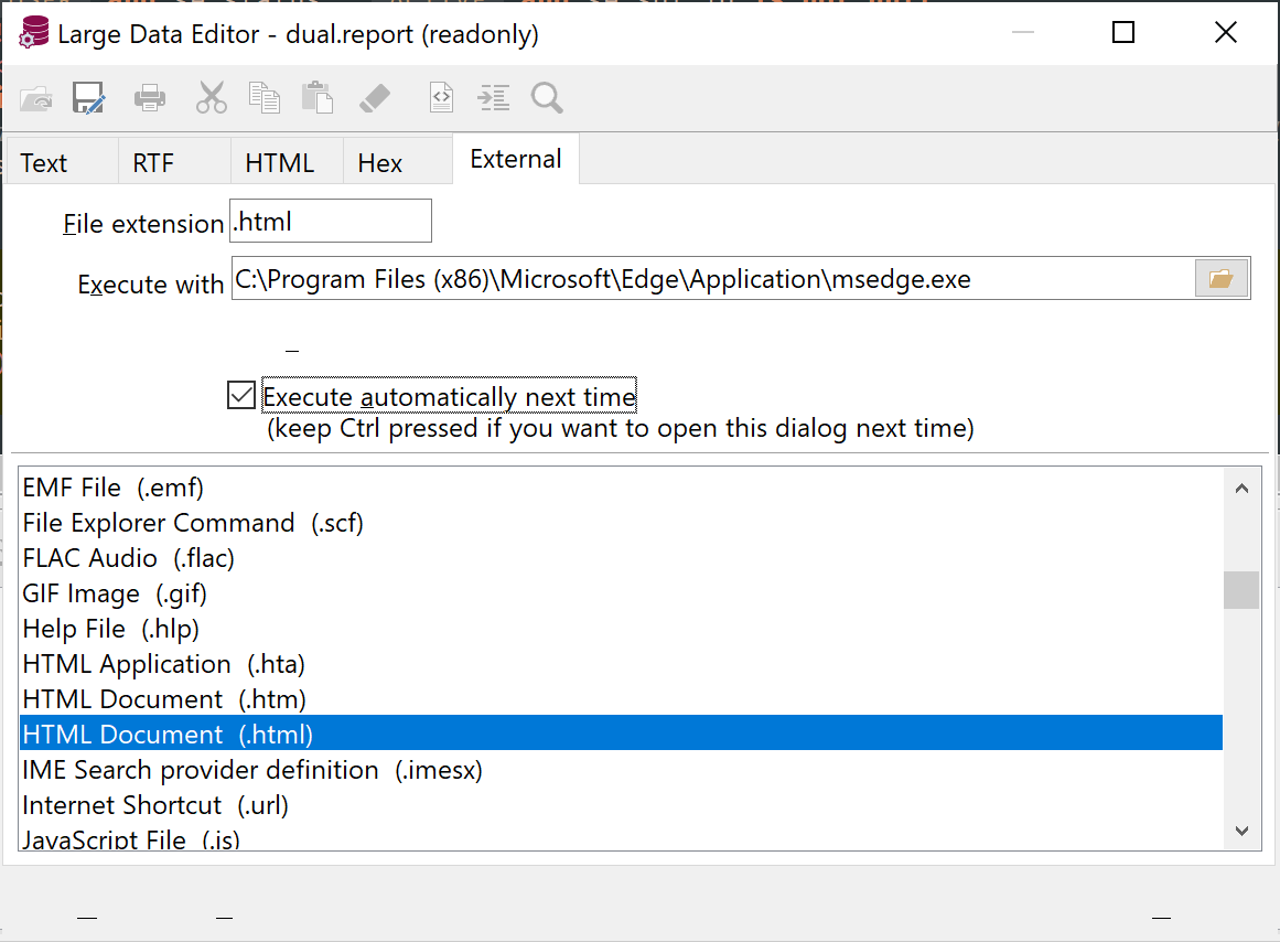 Settings for opening a CLOB in an external application Settings for opening a CLOB in an external application