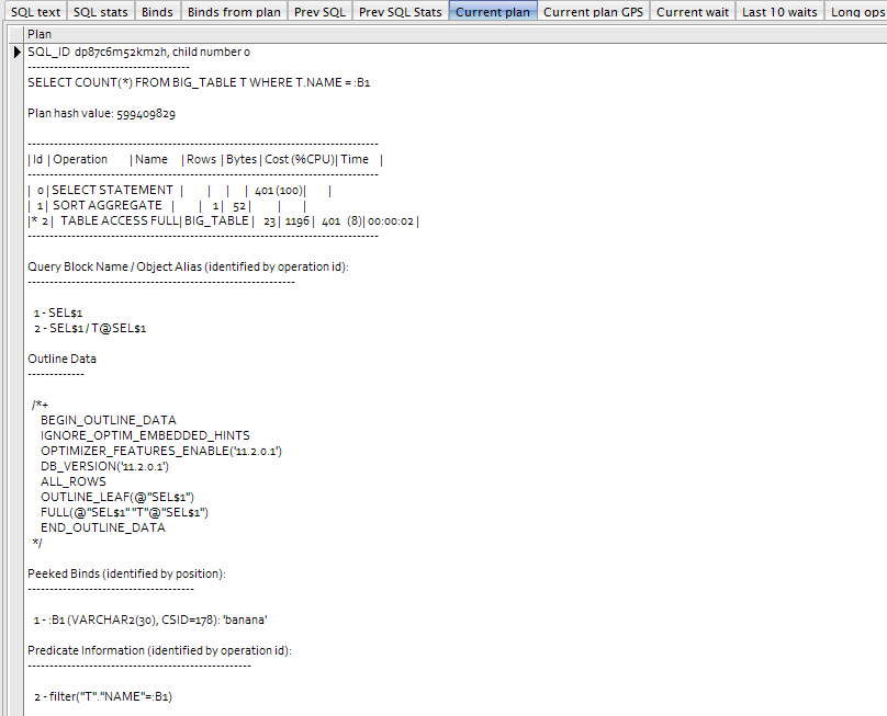 Current plan from dbms_xplan.display_cursor