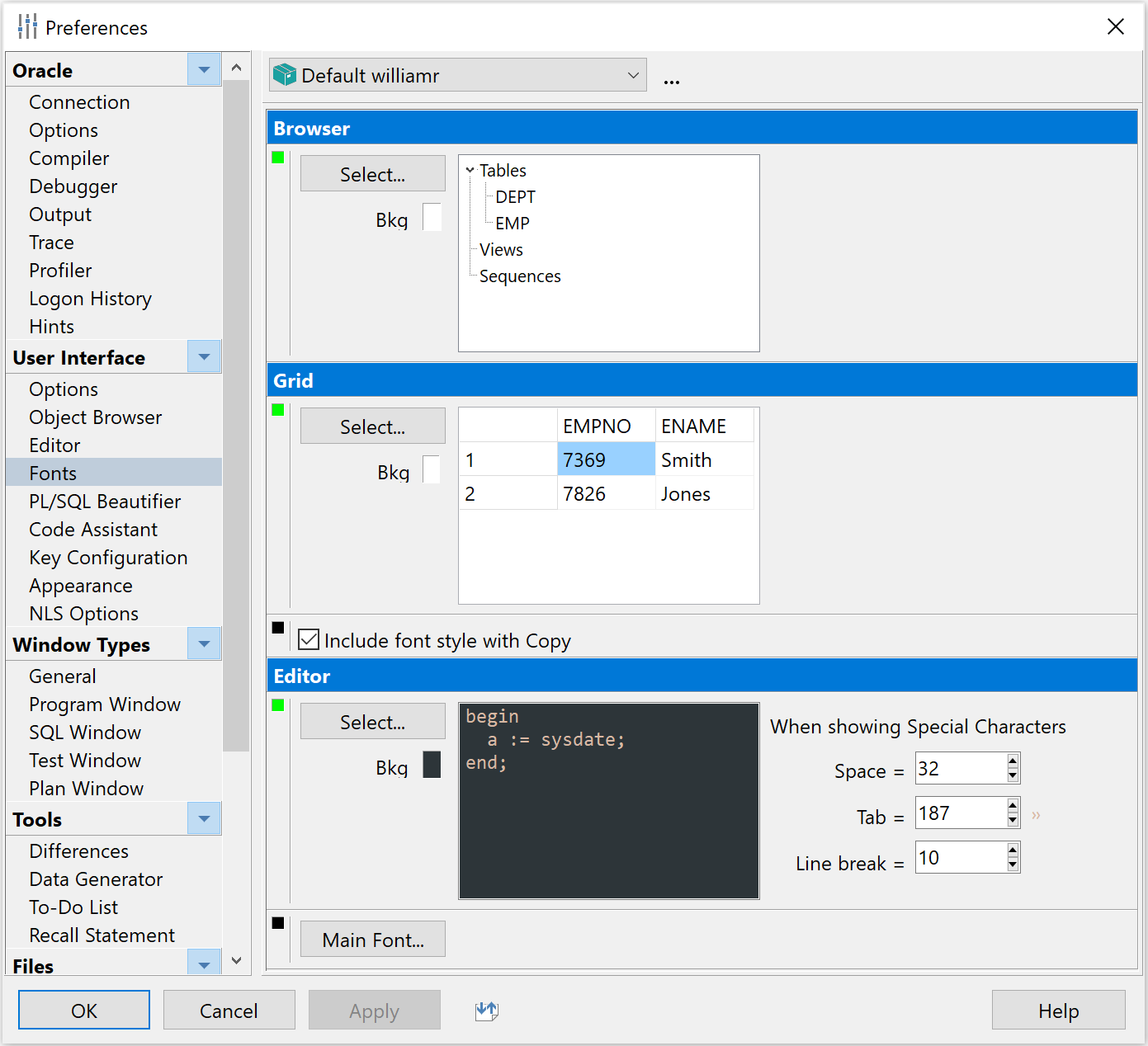 Font preferences Font preferences