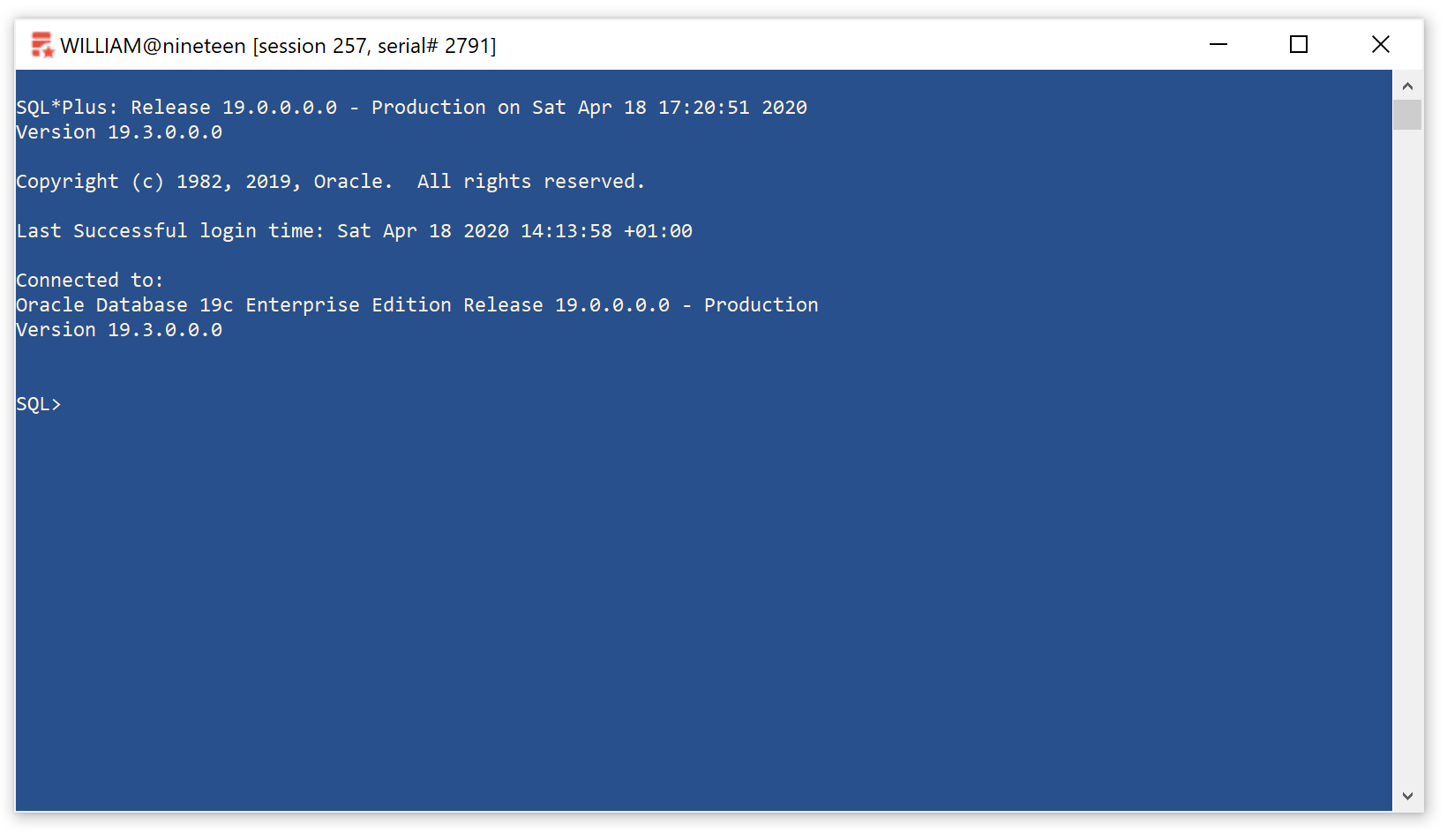 [Logged into SQL*Plus]